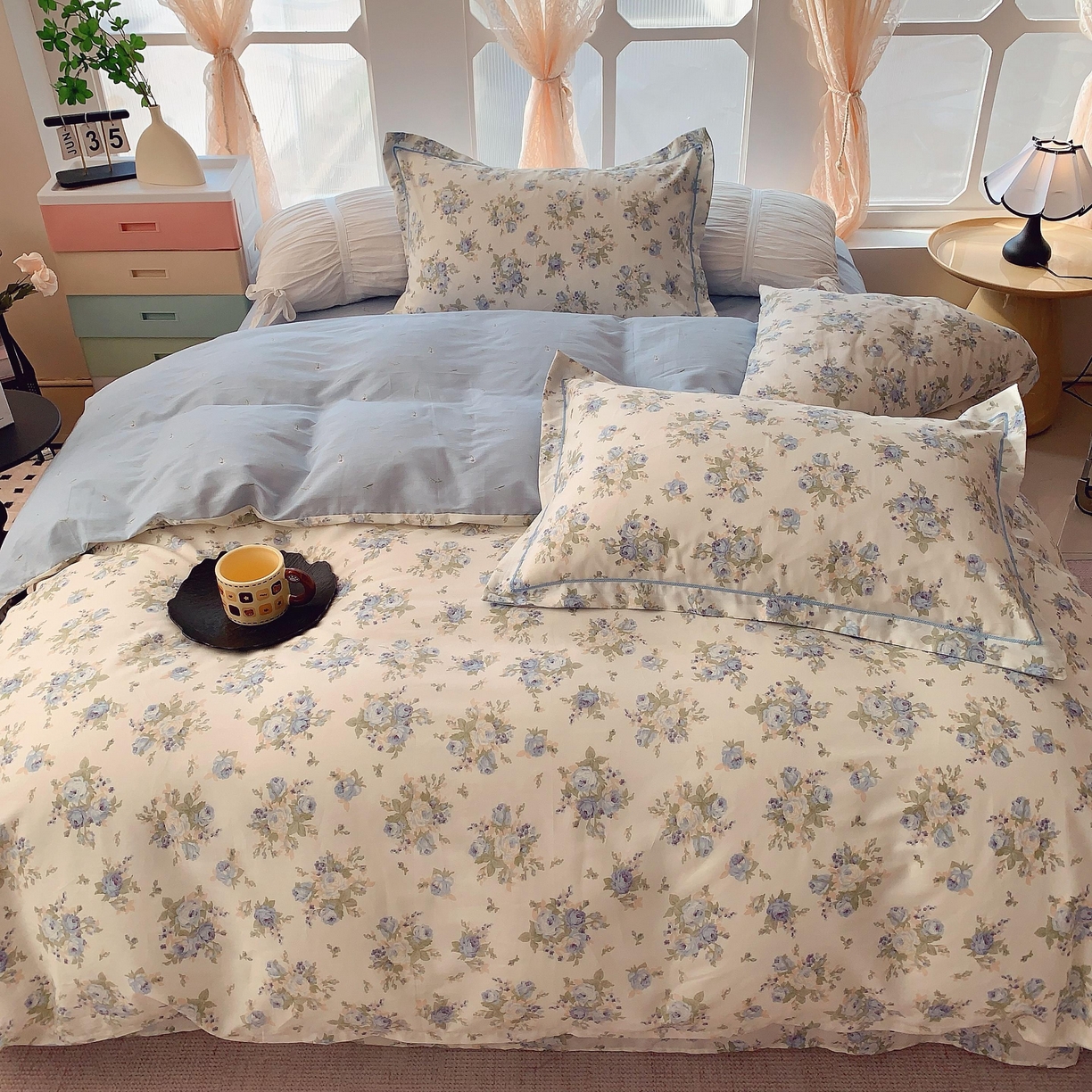 91家纺网 家纺一手货源 找家纺 奈萝家纺 2025新款亲肤小清新全棉四件套 又见江南