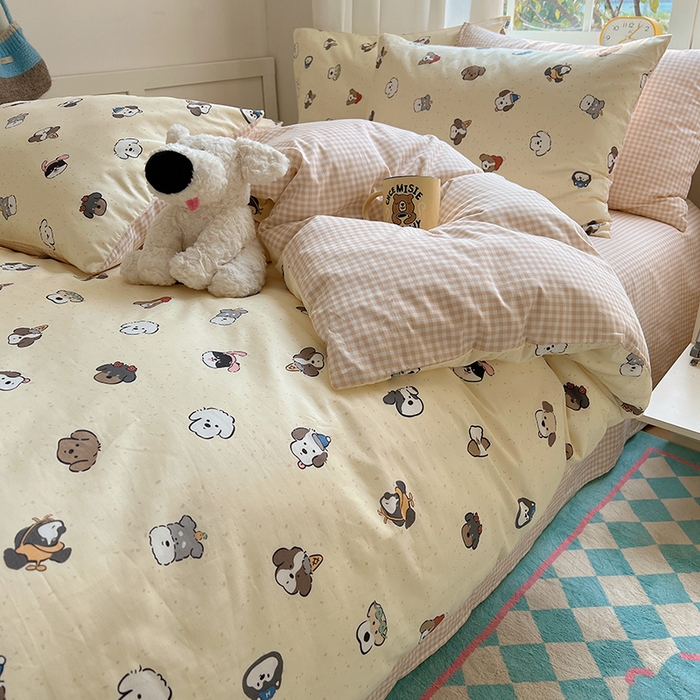 91家纺网 家纺一手货源 找家纺 2025春季新款13372全棉印花四件套-卡通系列 富贵狗