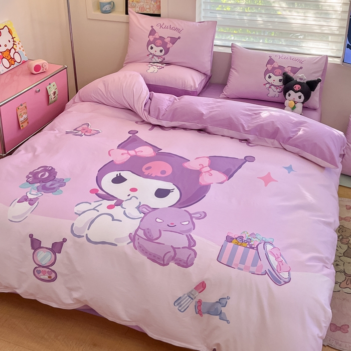 91家纺网 家纺一手货源 找家纺 金爱家 2025新款纯棉数码印花大阪三丽鸥四件套 D化妆库洛米