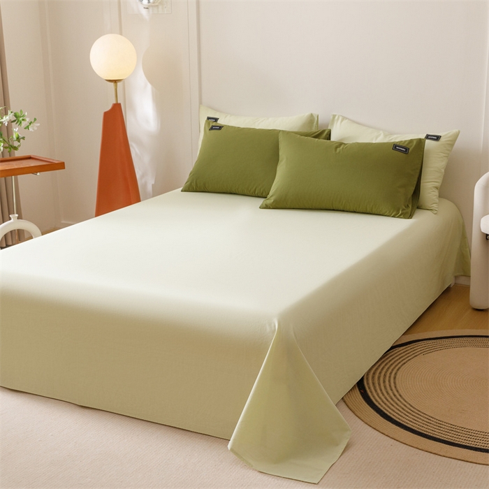 91家纺网 家纺一手货源 找家纺 趣色家纺 2025新款全棉双拼纯色四件套 草绿+抹茶