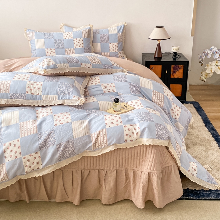 91家纺网 家纺一手货源 找家纺 梦可莱家居 2025新款全棉韩版蕾丝边床盖四件套 纳西