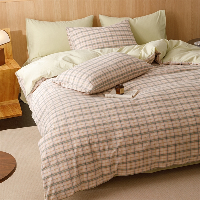 91家纺网 家纺一手货源 找家纺 趣色家纺 2025新款全棉色织水洗棉四件套 棉芷绿