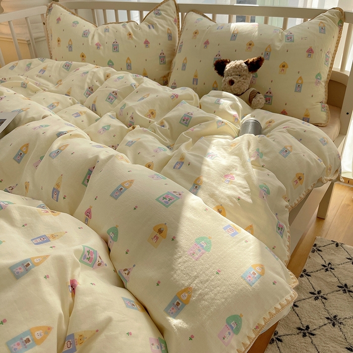 91家纺网 家纺一手货源 找家纺 三朵 2025新款全棉双层纱三角针四件套 爱丁堡