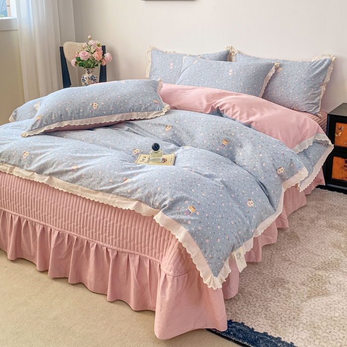 91家纺网 家纺一手货源 找家纺 梦可莱家居 2025新款全棉韩版蕾丝边床盖四件套 懂你