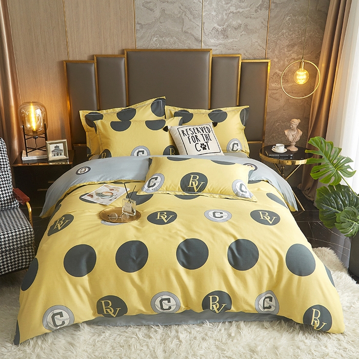 91家纺网 家纺一手货源 找家纺 启航家居2025新款春夏直播爆款全棉大版印花四件套 极简