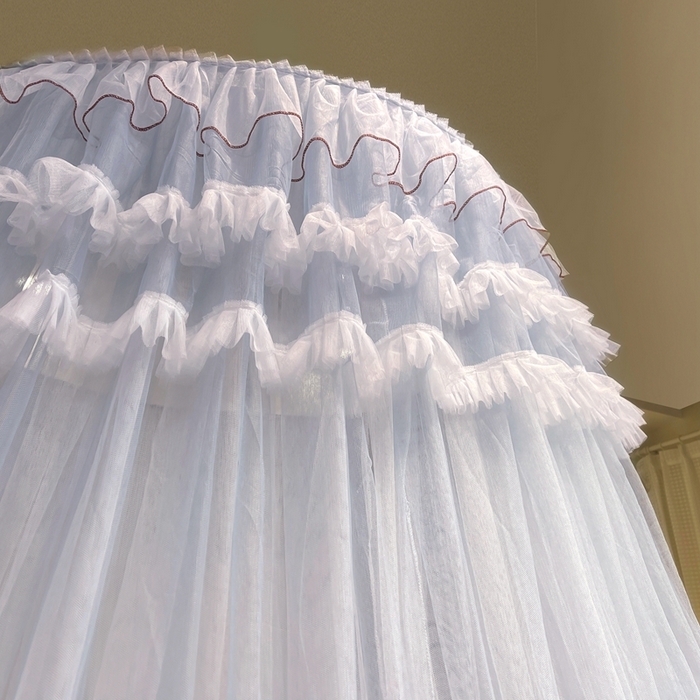 91家纺网 家纺一手货源 找家纺 宝莱利 2025年新款圆顶吊顶蚊帐-唯美 灰蓝色