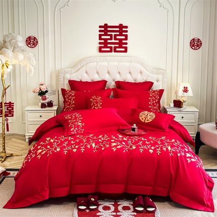 91家纺网 家纺一手货源 找家纺 （总）欧乐蒂 2025新款亲肤棉刺绣婚庆四件套