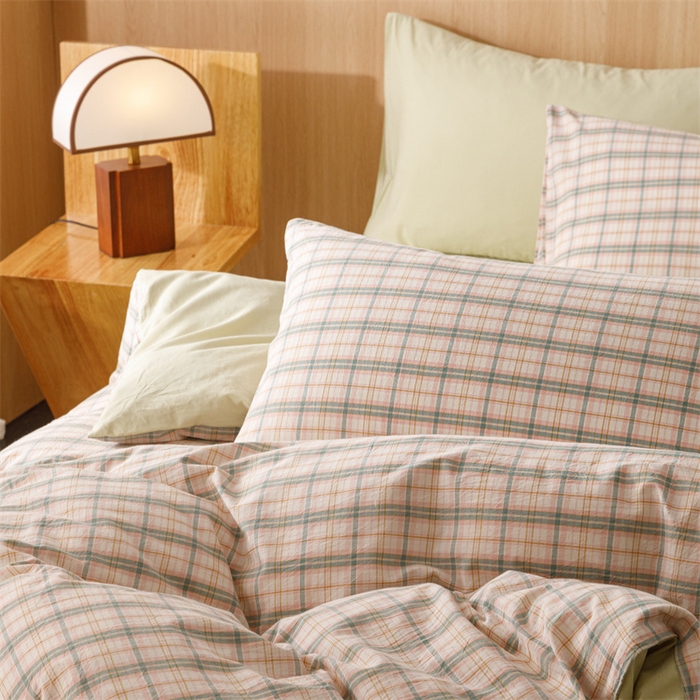 91家纺网 家纺一手货源 找家纺 趣色家纺 2025新款全棉色织水洗棉四件套 棉芷绿