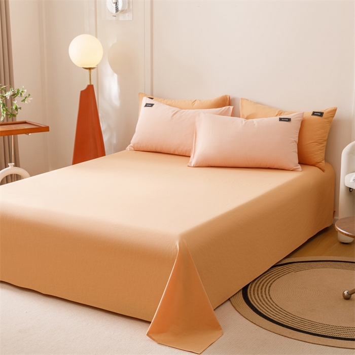 91家纺网 家纺一手货源 找家纺 趣色家纺 2025新款全棉双拼纯色四件套 浅粉+焦糖