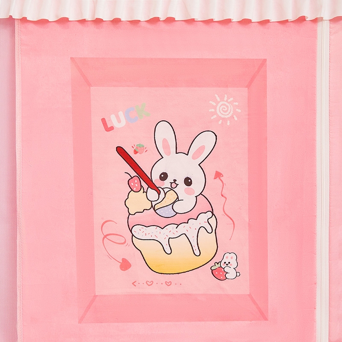 91家纺网 家纺一手货源 找家纺 迪凡保罗蚊帐 2025新款2504专版印花遮光帘上下铺子母蚊帐-城堡款 粉红兔兔