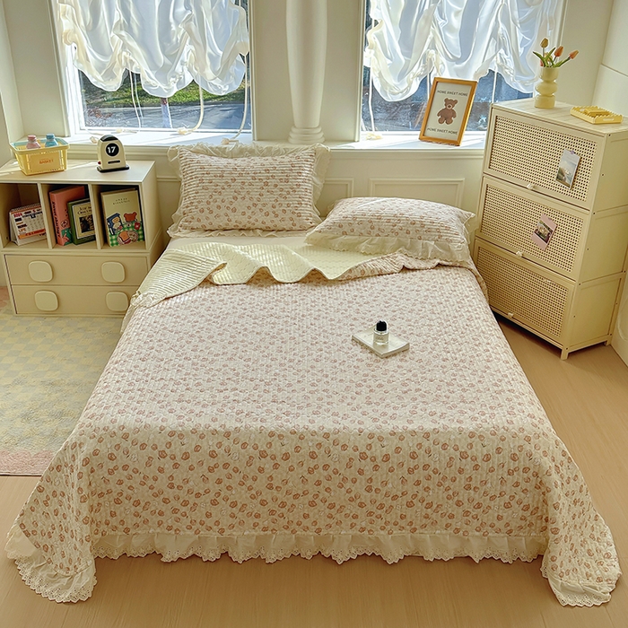 91家纺网 家纺一手货源 找家纺 美梦家纺 2025新款A类全棉13372花边床盖四件套-白边 白边-莫里小院
