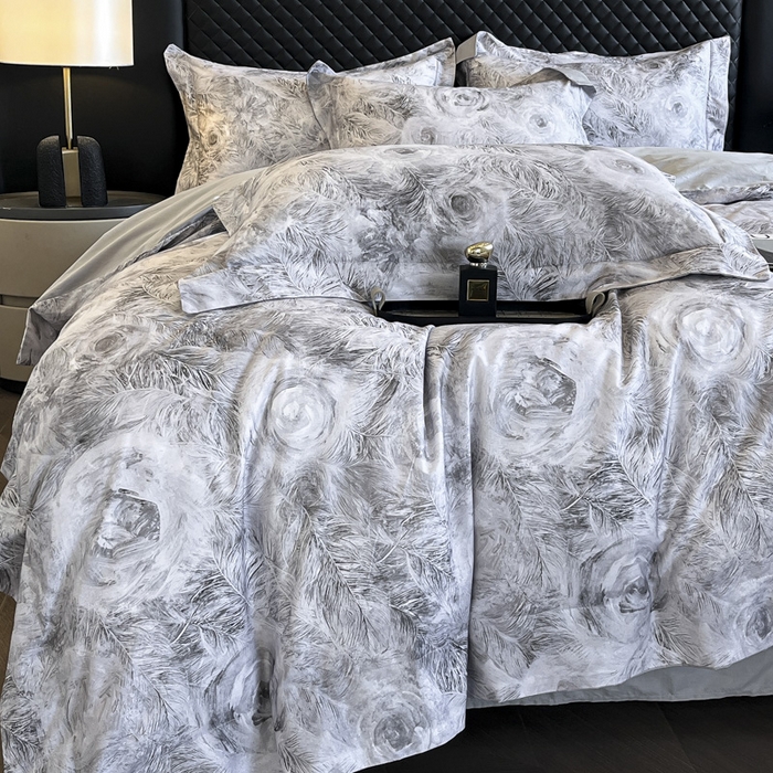 91家纺网 家纺一手货源 找家纺 新方向2025新款全棉长绒棉数码印花四件套-秘密花园 秘密花园-爵士灰