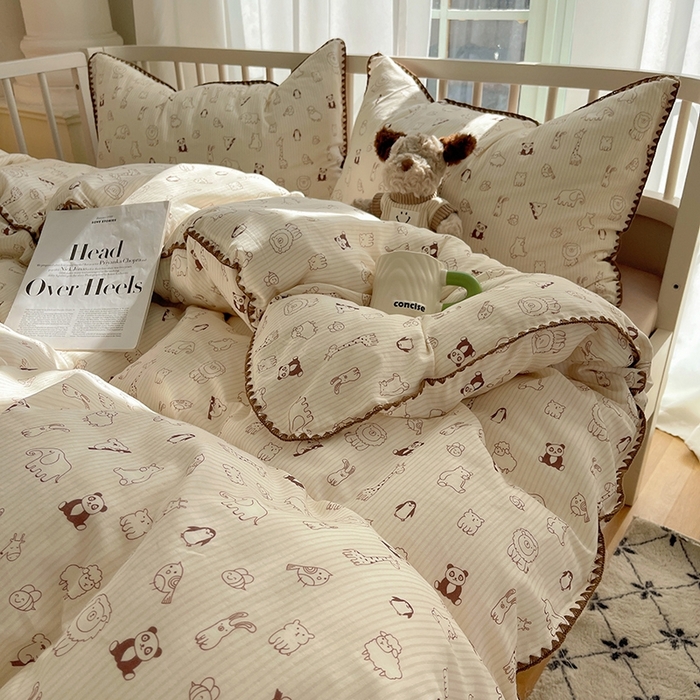 91家纺网 家纺一手货源 找家纺 三朵 2025新款全棉双层纱三角针四件套 趣味王国