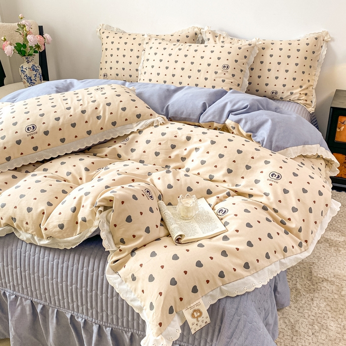 91家纺网 家纺一手货源 找家纺 梦可莱家居 2025新款全棉韩版蕾丝边床盖四件套 心动