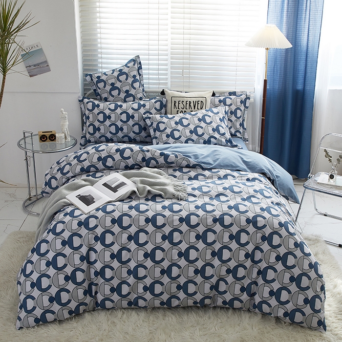 91家纺网 家纺一手货源 找家纺 启航家居2025新款春夏直播爆款全棉大版印花四件套 古奈