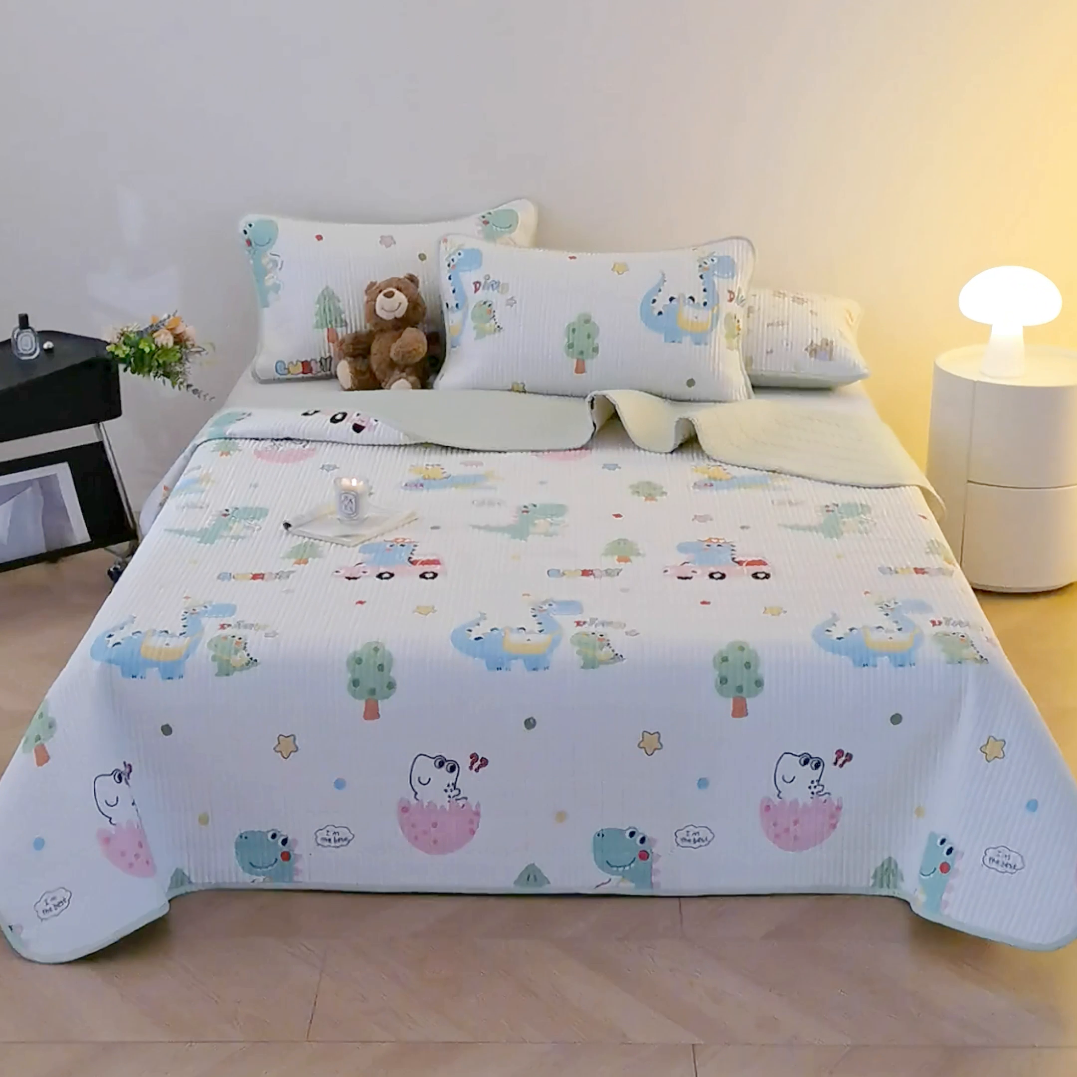 91家纺网 家纺一手货源 找家纺 （总）X猫先生 2025新款全棉床盖小清新夹棉水洗炕盖床盖套件-跑量款