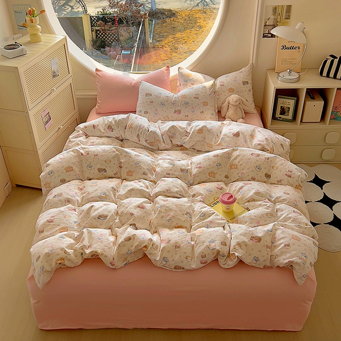 91家纺网 家纺一手货源 找家纺 2025耀达新款舒适水洗棉印花四件套 软萌西高地-印花