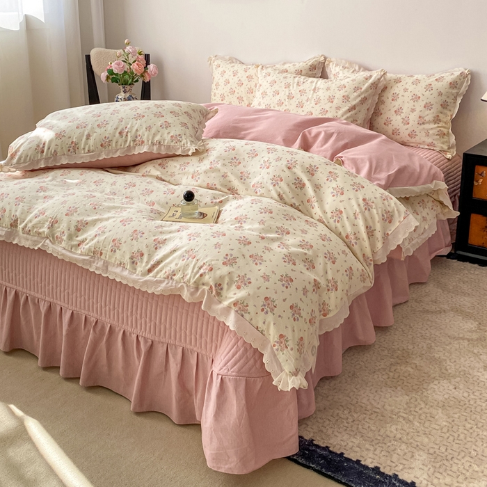 91家纺网 家纺一手货源 找家纺 梦可莱家居 2025新款全棉韩版蕾丝边床盖四件套 巴黎