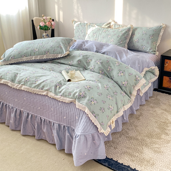 91家纺网 家纺一手货源 找家纺 梦可莱家居 2025新款全棉韩版蕾丝边床盖四件套 罗兰