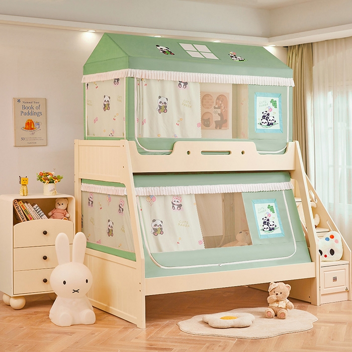 91家纺网 家纺一手货源 找家纺 迪凡保罗蚊帐 2025新款2504专版印花遮光帘上下铺子母蚊帐-城堡款 贪吃熊猫