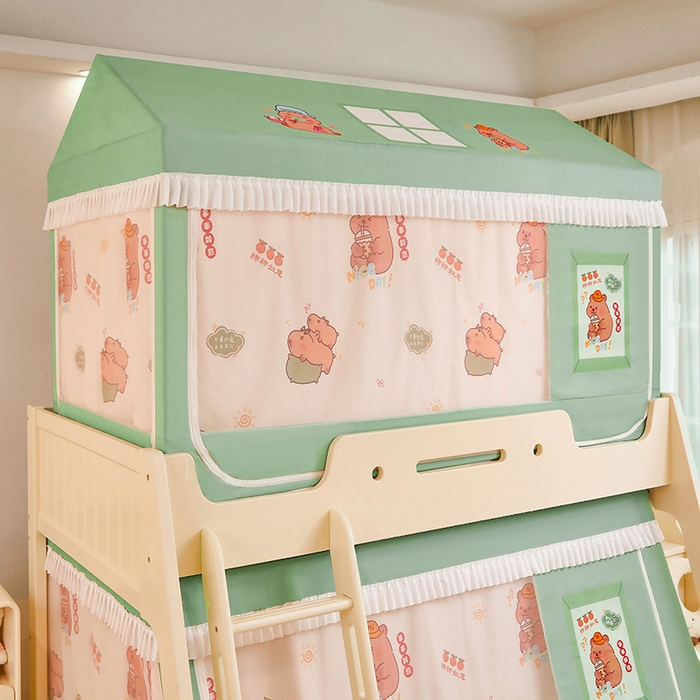 91家纺网 家纺一手货源 找家纺 迪凡保罗蚊帐 2025新款2504专版印花遮光帘上下铺子母蚊帐-城堡款 呆萌豚豚