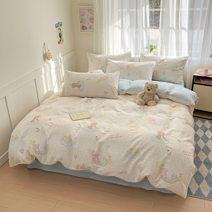 91家纺网 家纺一手货源 找家纺 吉象家纺 2025新款高支密全棉印花四件套12868跑量款 晚安小熊