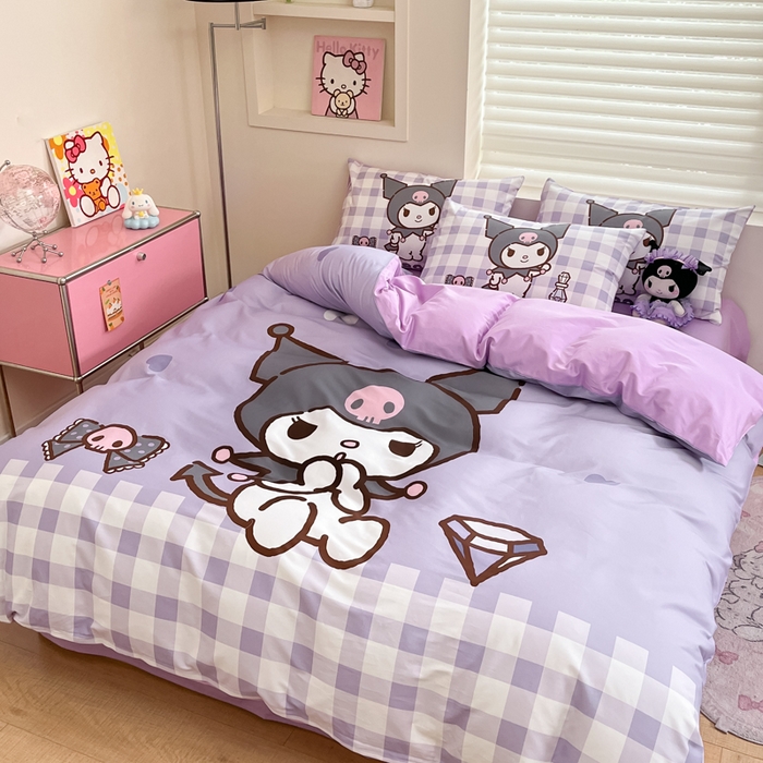 91家纺网 家纺一手货源 找家纺 金爱家 2025新款纯棉数码印花大阪三丽鸥四件套 洛米钻石