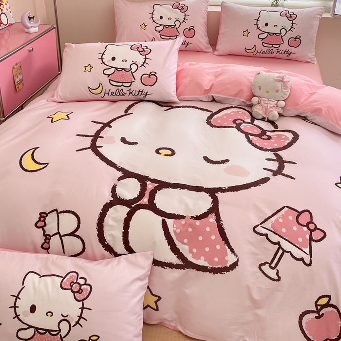 91家纺网 家纺一手货源 找家纺 金爱家 2025新款纯棉数码印花大阪三丽鸥四件套 恬静kt