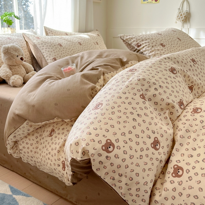 91家纺网 家纺一手货源 找家纺 吉象家纺 2025新款高支密全棉印花四件套12868跑量款 豹纹小熊