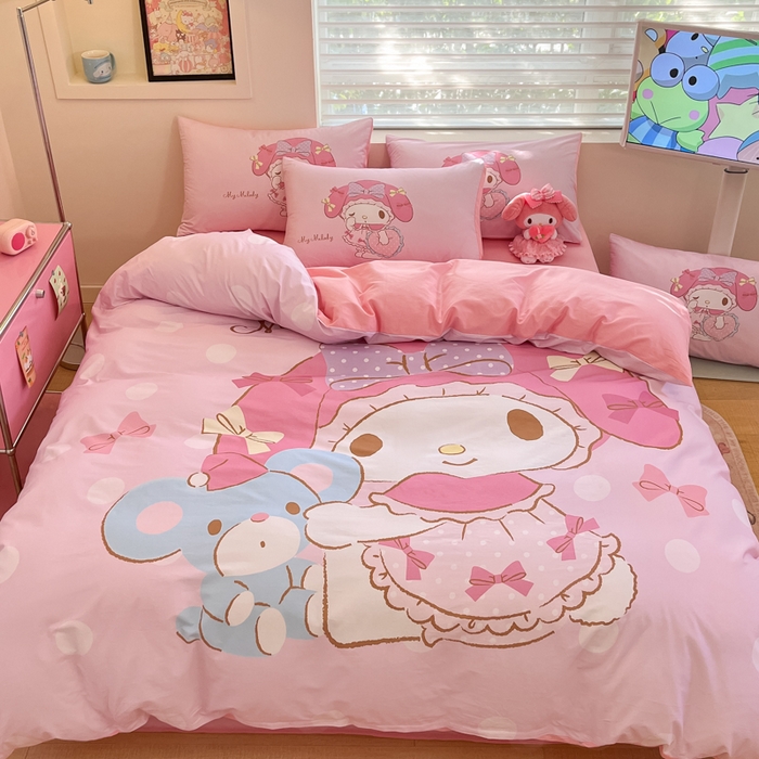 91家纺网 家纺一手货源 找家纺 金爱家 2025新款纯棉数码印花大阪三丽鸥四件套 D公主美乐蒂