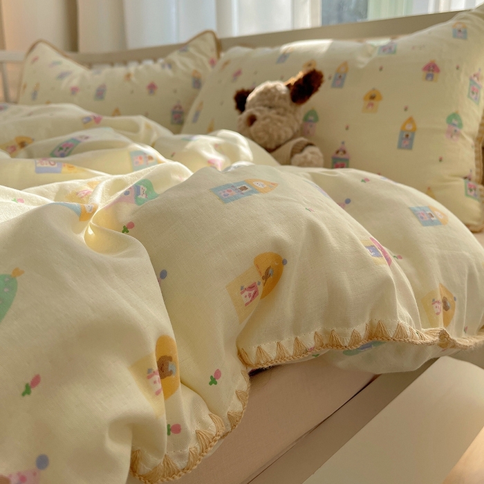 91家纺网 家纺一手货源 找家纺 三朵 2025新款全棉双层纱三角针四件套 爱丁堡