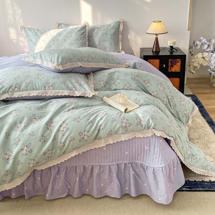 91家纺网 家纺一手货源 找家纺 梦可莱家居 2025新款全棉韩版蕾丝边床盖四件套 罗兰