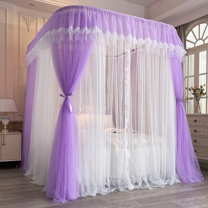 91家纺网 家纺一手货源 找家纺 宝莱利 2025年新款拉幕导轨蚊帐（可升降合金弯头支架）-田园风情 紫藤色
