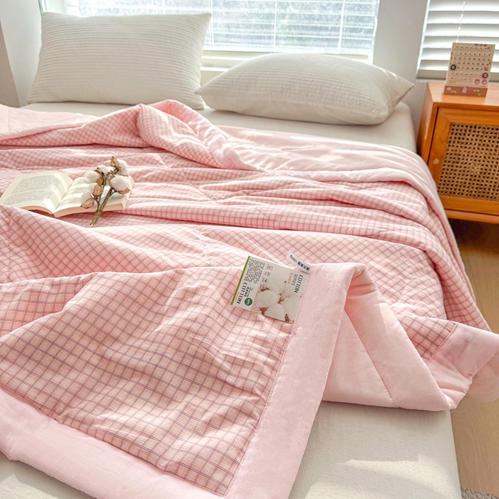 91家纺网 家纺一手货源 找家纺 棉乐町家居 2025新款里外全棉手包边棉花夏被 芒果格