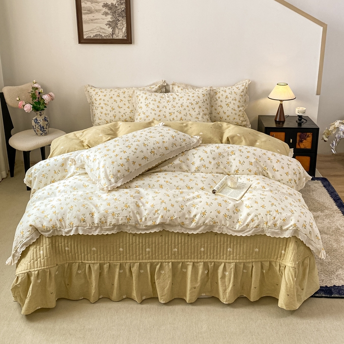 91家纺网 家纺一手货源 找家纺 梦可莱家居 2025新款全棉韩版蕾丝边床盖四件套 花儿