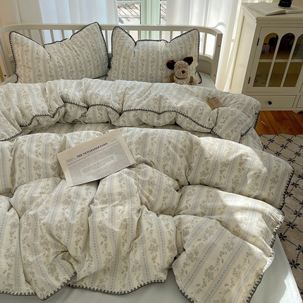 三朵 2025新款全棉双层纱三角针四件套 浪漫邂逅