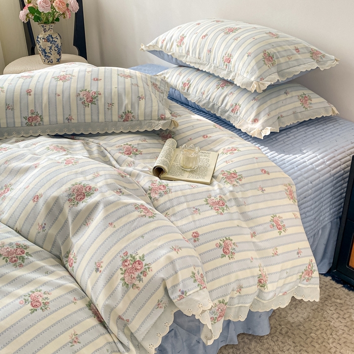 91家纺网 家纺一手货源 找家纺 梦可莱家居 2025新款全棉韩版蕾丝边床盖四件套 香奈儿