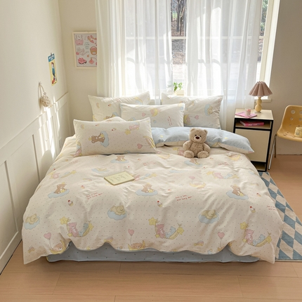 91家纺网 家纺一手货源 找家纺 吉象家纺 2025新款高支密全棉印花四件套12868跑量款 晚安小熊