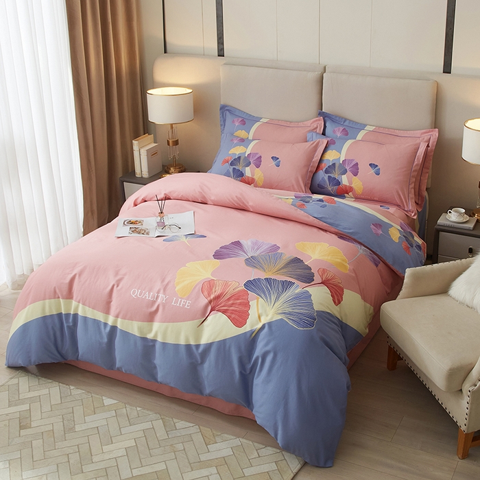 91家纺网 家纺一手货源 找家纺 启航家居2025新款春夏直播爆款全棉大版印花四件套 梦境之美粉