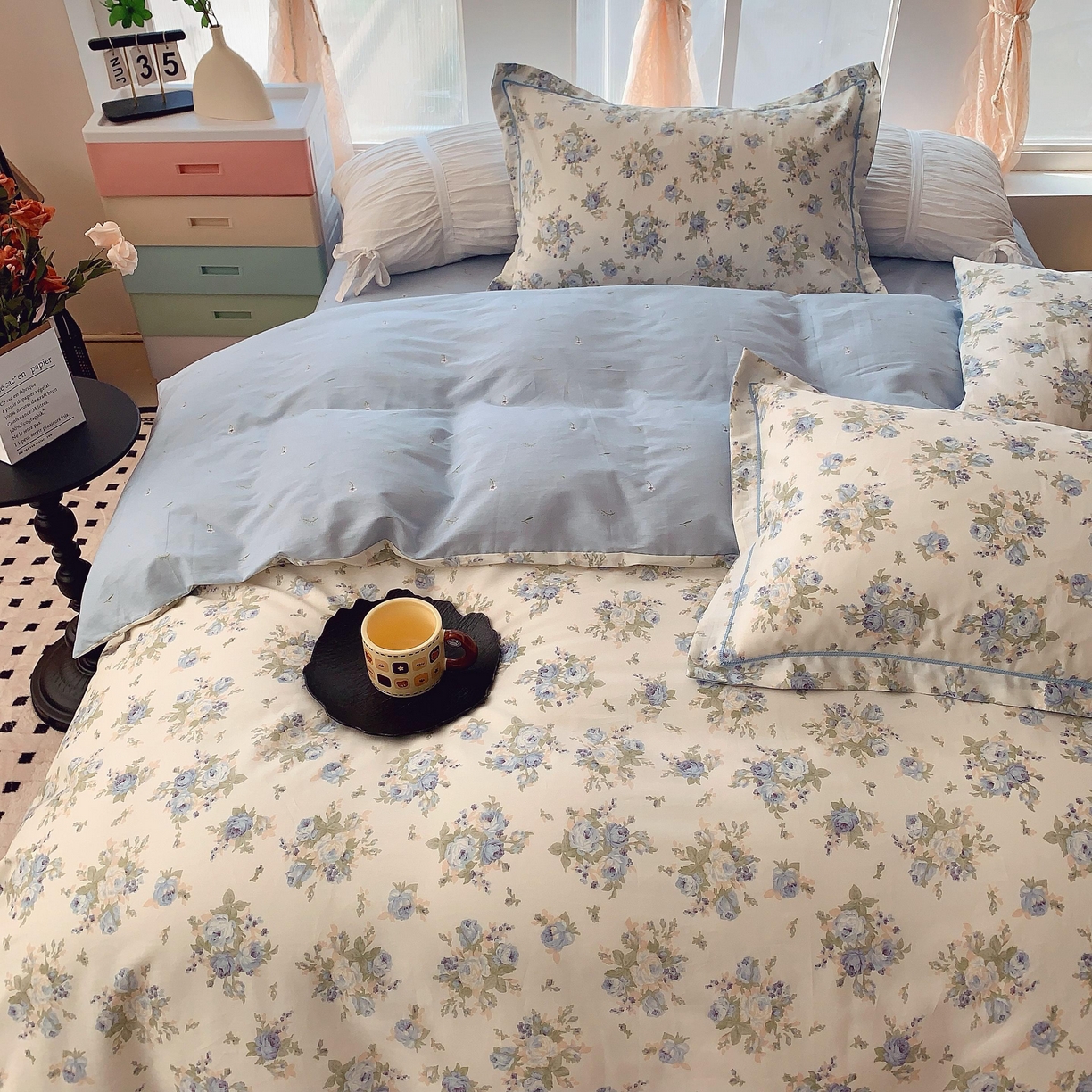 91家纺网 家纺一手货源 找家纺 奈萝家纺 2025新款亲肤小清新全棉四件套 又见江南