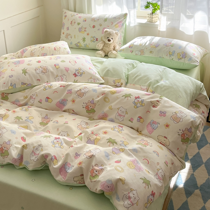 91家纺网 家纺一手货源 找家纺 吉象家纺 2025新款高支密全棉印花四件套12868跑量款 开心派对