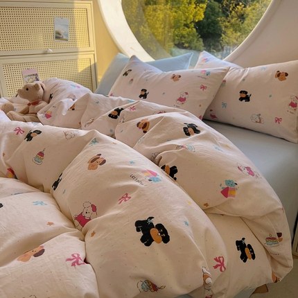 2025耀达新款舒适水洗棉印花四件套 狗狗日记-印花