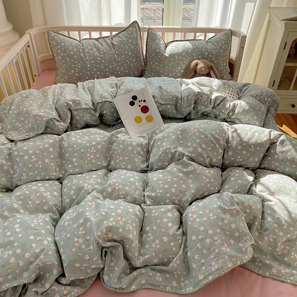 三朵 2025新款全棉双层纱三角针四件套 朵拉