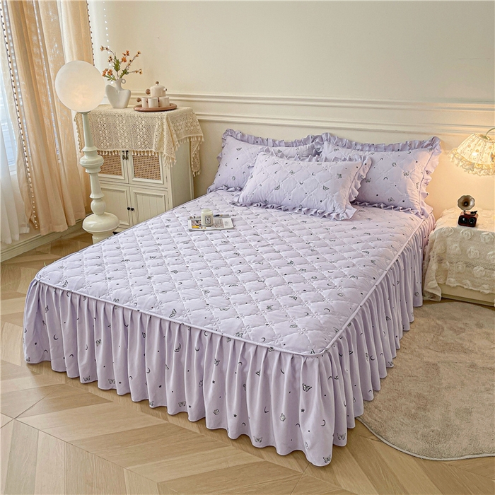 91家纺网 家纺一手货源 找家纺 十个点2025新款针织棉 夹棉床笠式床裙床头罩系列  月亮之上