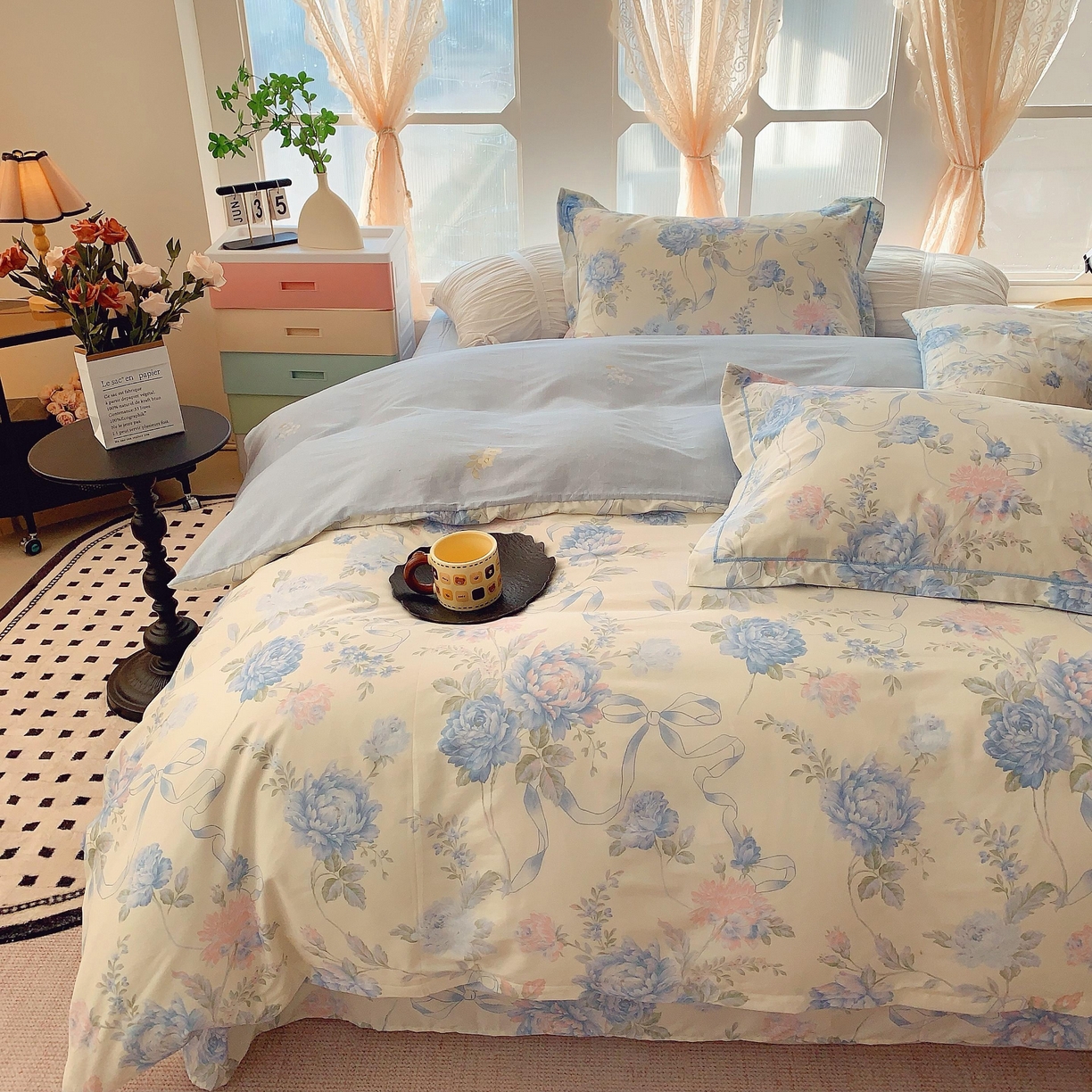 91家纺网 家纺一手货源 找家纺 奈萝家纺 2025新款亲肤小清新全棉四件套 兰花芷