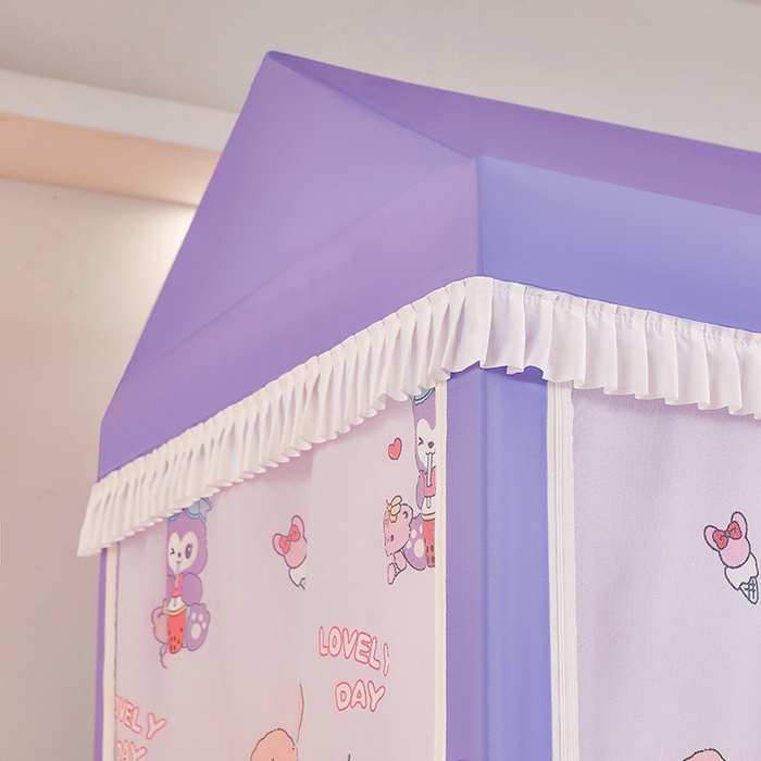 91家纺网 家纺一手货源 找家纺 迪凡保罗蚊帐 2025新款2504专版印花遮光帘上下铺子母蚊帐-城堡款 奶萌兔兔