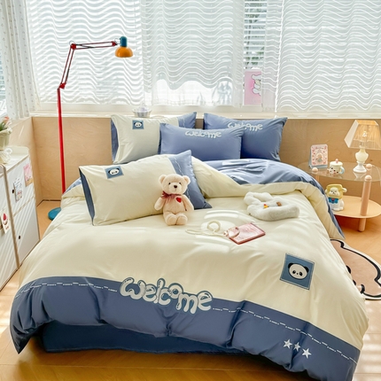 91家纺网 家纺一手货源 找家纺 （总）懒猫家纺 2025新款【懒宝威尔】全棉拼接刺绣四件套