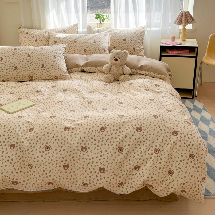 91家纺网 家纺一手货源 找家纺 吉象家纺 2025新款高支密全棉印花四件套12868跑量款 豹纹小熊