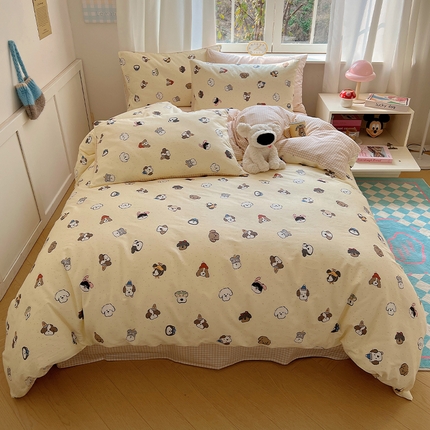 91家纺网 家纺一手货源 找家纺 2025春季新款13372全棉印花四件套-卡通系列 富贵狗