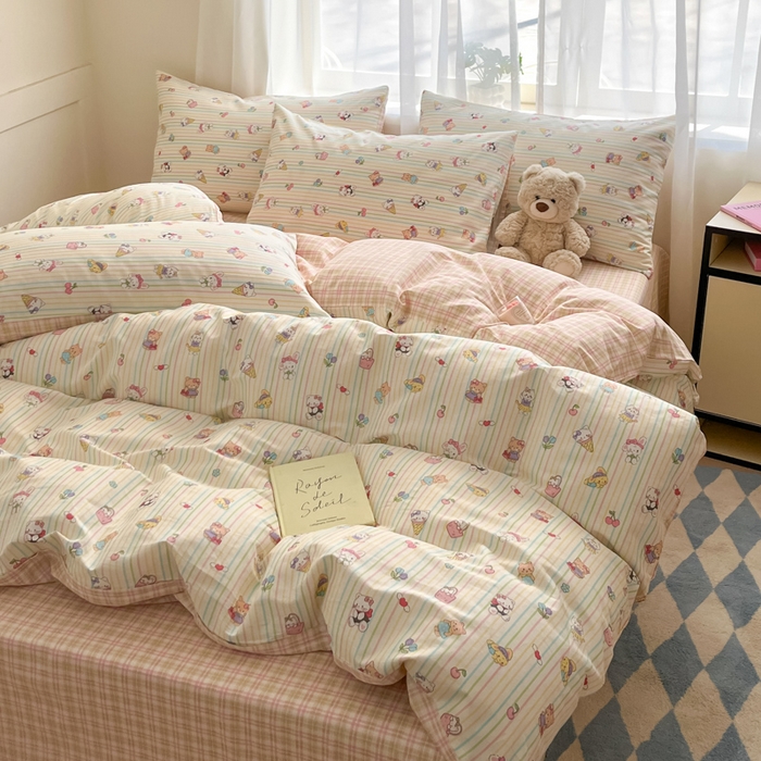 91家纺网 家纺一手货源 找家纺 吉象家纺 2025新款高支密全棉印花四件套12868跑量款 糖果乐园